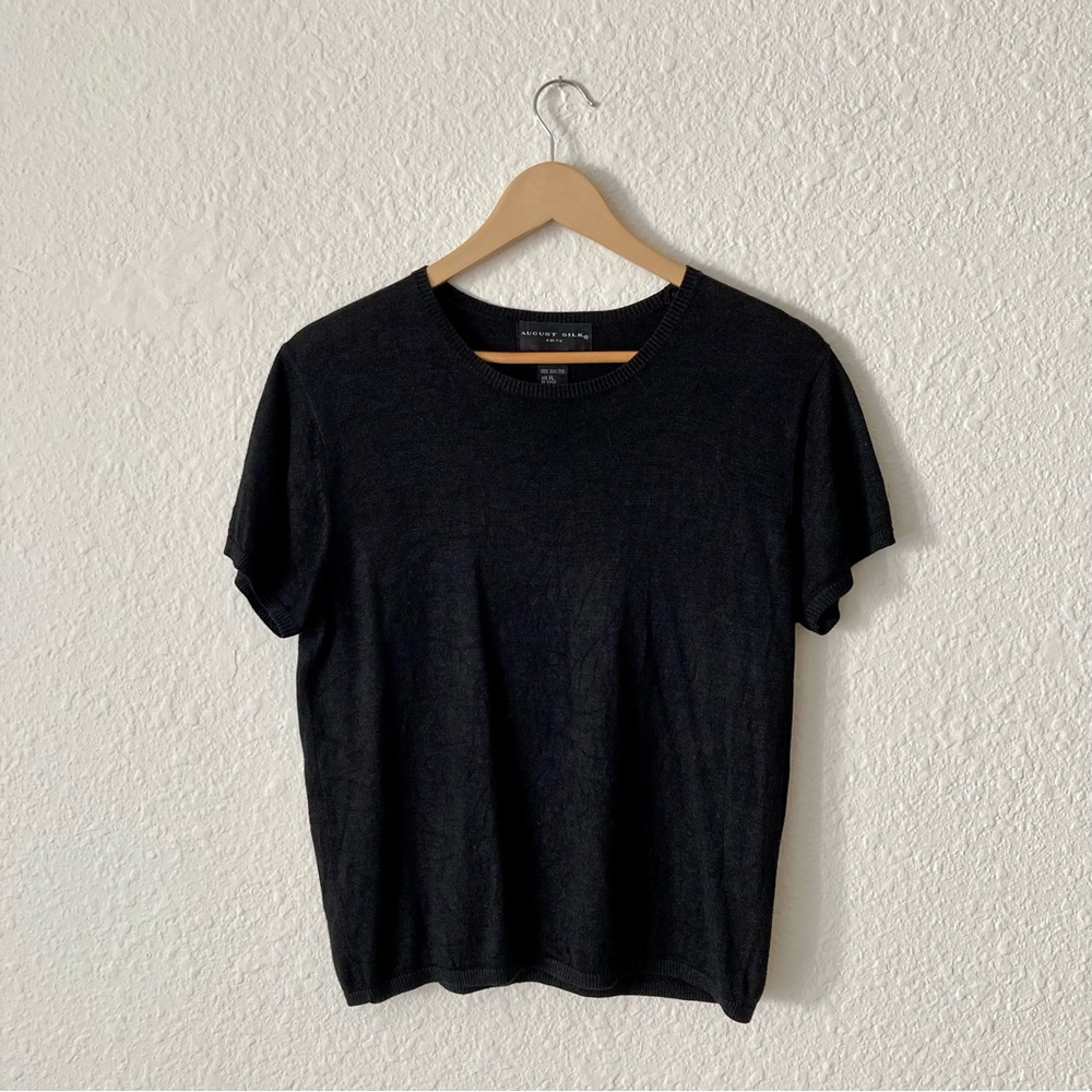 August Silk 100% Silk Black Knit Tee